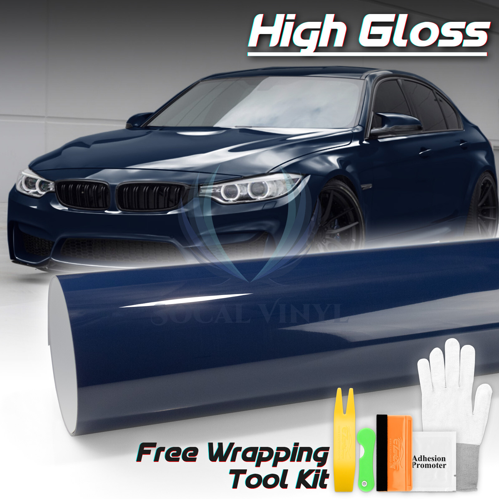 High Gloss Midnight Blue Car Vinyl Wrap Sticker Decal Sheet Film DIY Air Release