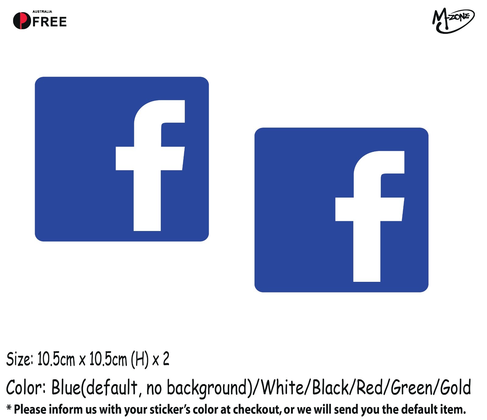2x Facebook Icon Stickers Decals -Reflective/Metallic Color 10.5cm Decals