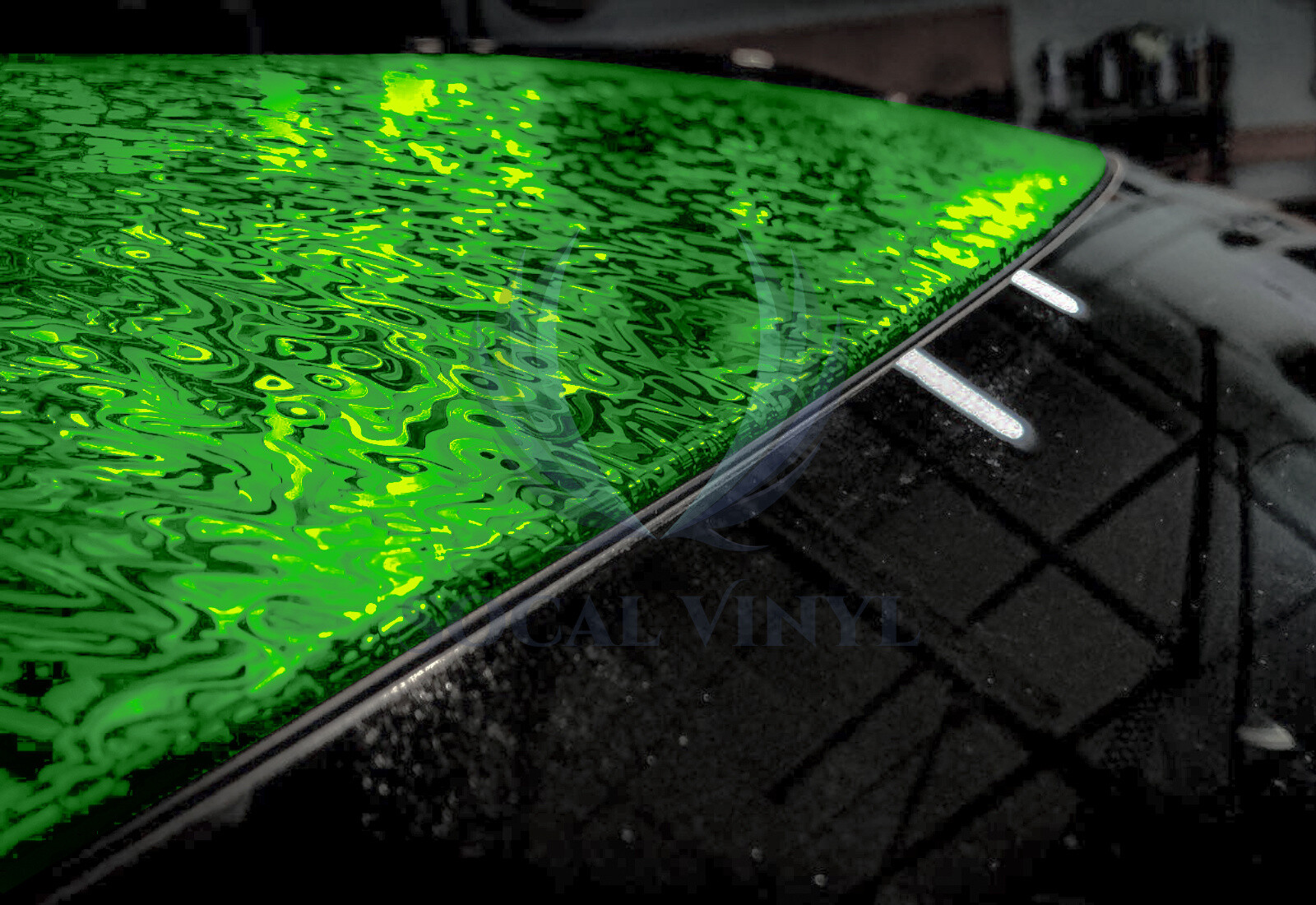 PET Damascus Steel Forged Carbon Fiber Beast Green Car Vinyl Wrap Decal Sticker