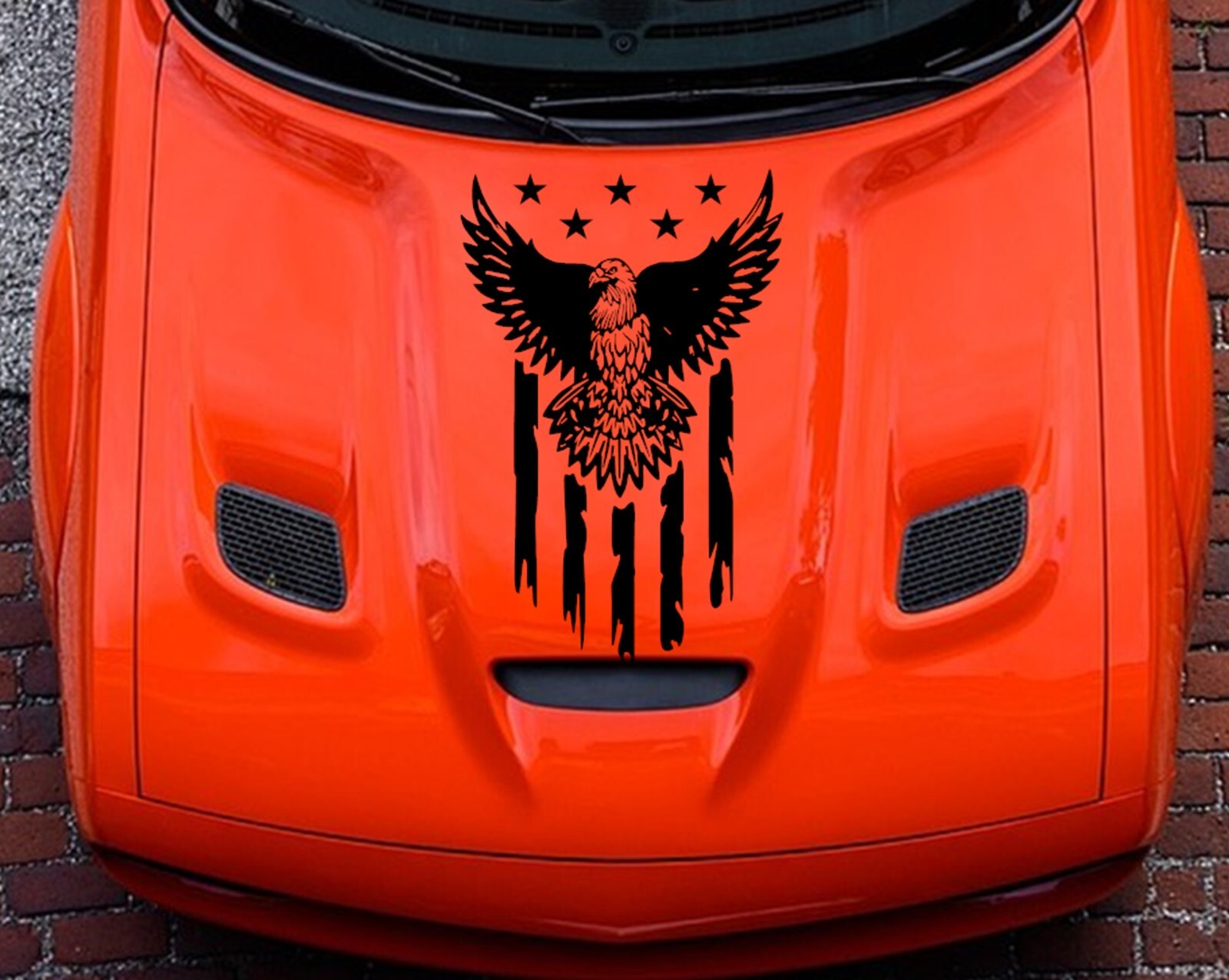EAGLE American Flag Hood Door Vinyl Decal Racing Stripes (Fits CHALLENGER)