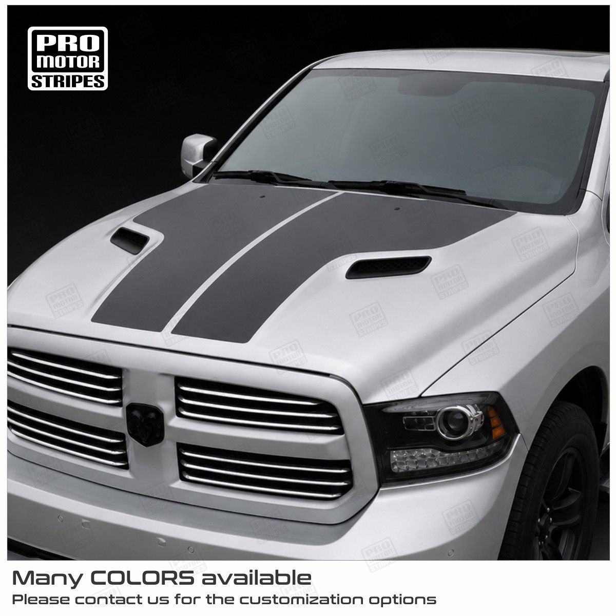 Dodge RAM 2009-2018 Split Hood Accent T-Stripes Decals Graphic (Choose Color)