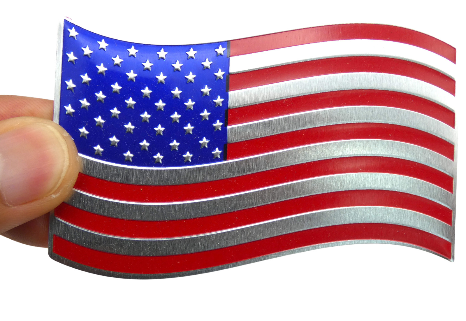 ALUMINUM US American Flag Decal Sticker Car, Motorcycle, Patriotic WAVY