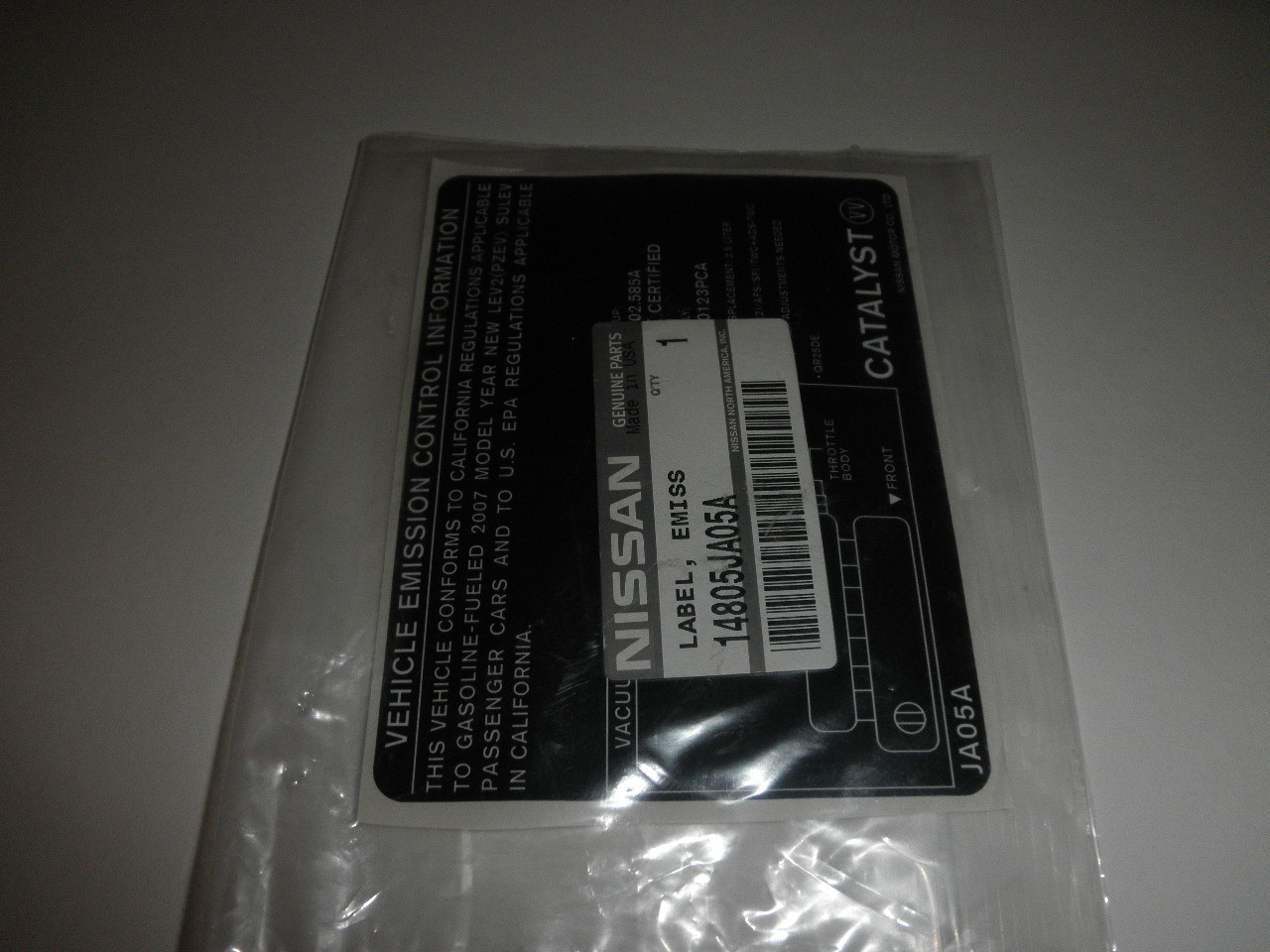 2007 NISSAN ALTIMA 2.5L OEM NEW EMISSION LABEL 14805JA05A