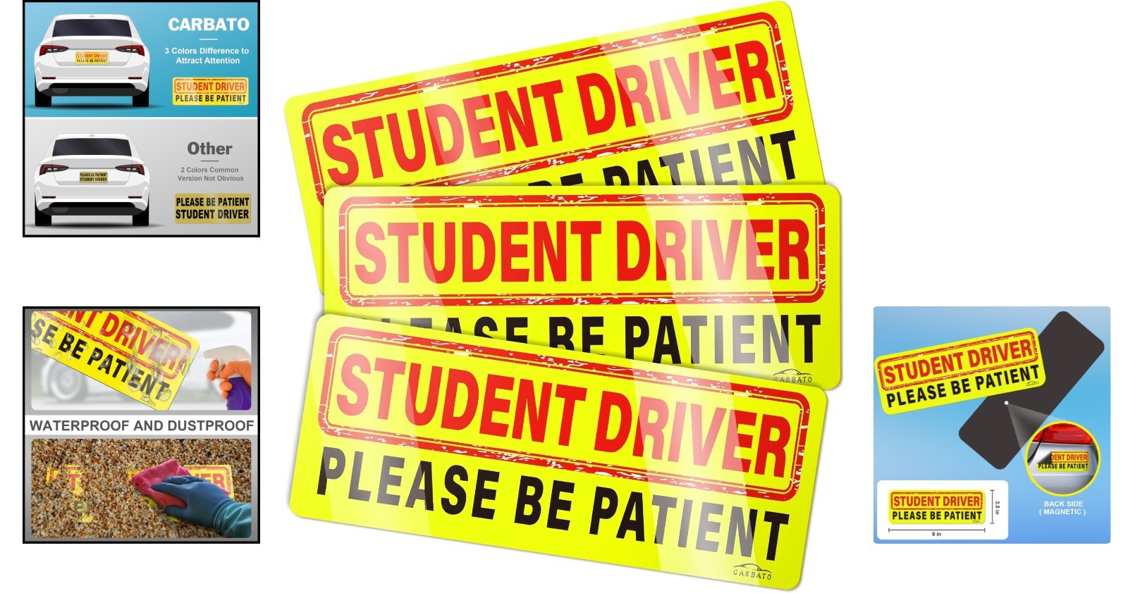 3-Pack Student Driver Magnetic Stickers – Weatherproof & Reflective Safety Signs