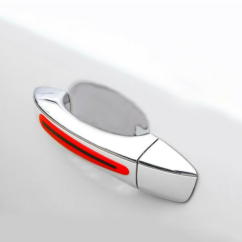 4x Red Carbon Fiber Reflective Strip Car Door Handle Safety Warning Sticker Trim