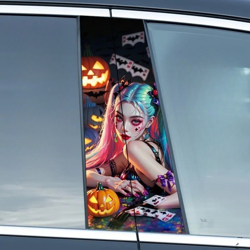 2pcs Halloween Car Center Pillar Sticker B-pillar Protective Film Decor