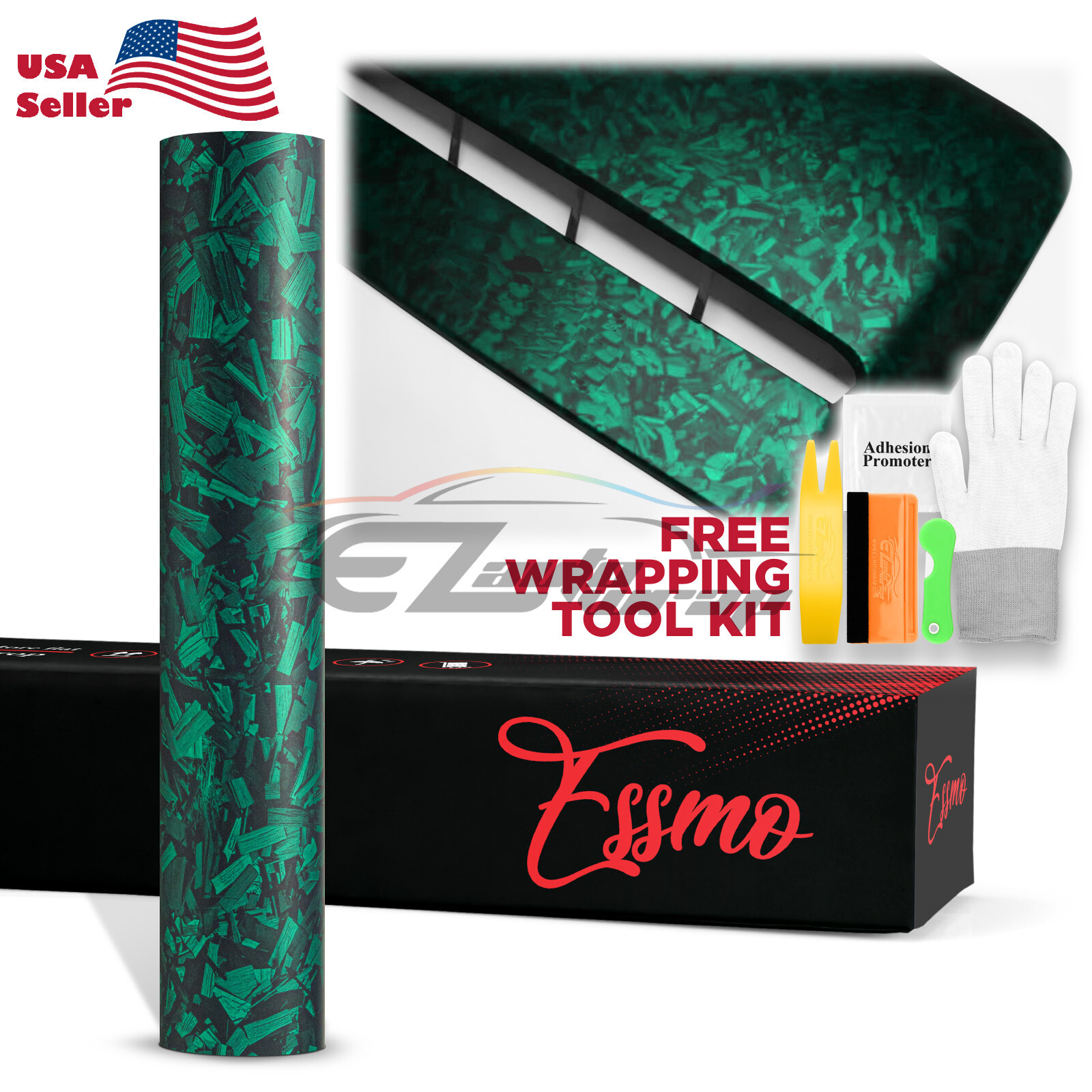 ESSMO PET Marble Forged Matte Carbon Fiber Emerald Green Car Vehicle Vinyl Wrap