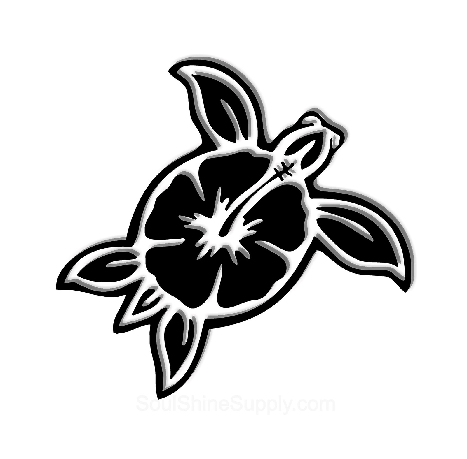 Hibiscus Flower Turtle Decal Sticker – Waterproof Vinyl – Die Cut Cute Sea