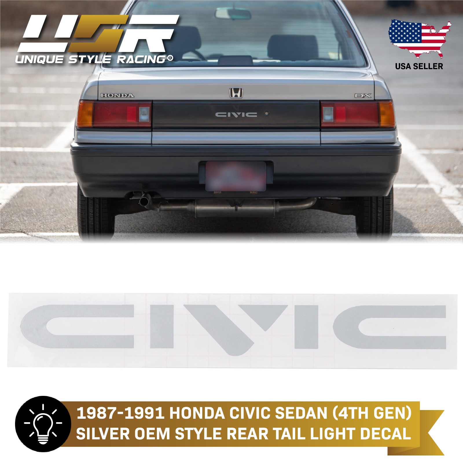 Metallic Silver Vinyl Decal Rear Center Panel for 1988-1991 Honda Civic Sedan