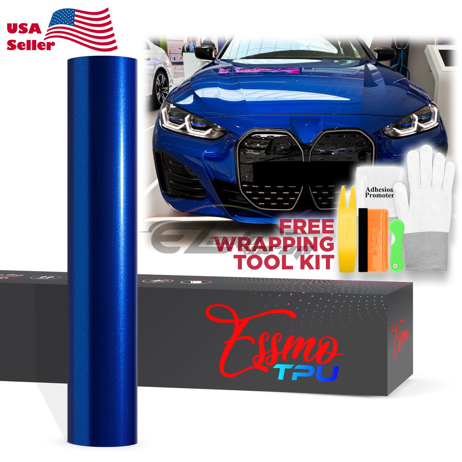 Gloss Metallic Intense Blue PPF TPU Paint Protection Film Dry Wet Car Vinyl Wrap