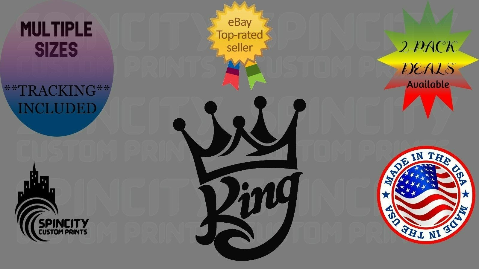 KING Crown Car Window Vinyl Decal Large Laptop Bumper Sticker Multiple Sizes