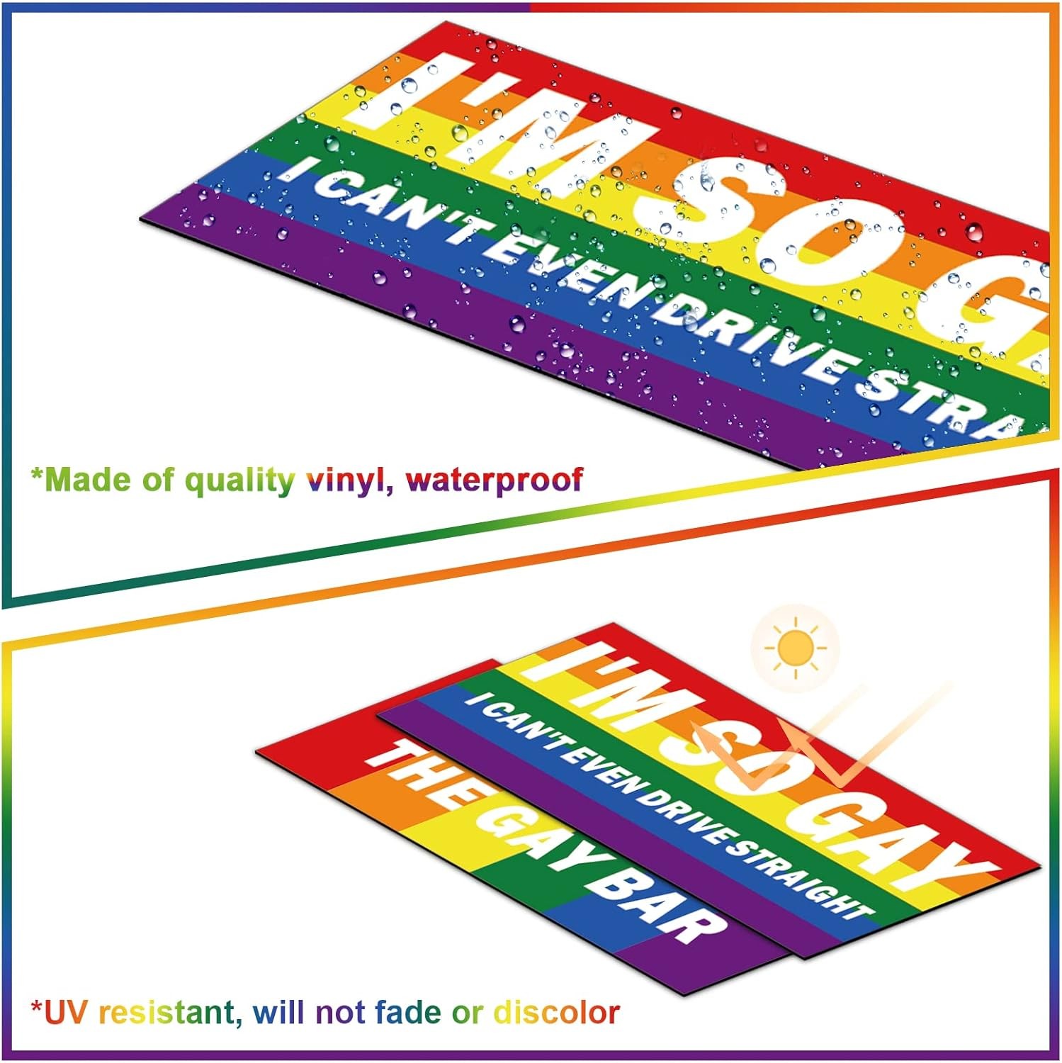 10 Pcs Magnetic Bumper Decals Funny Stickers Rainbow Small,