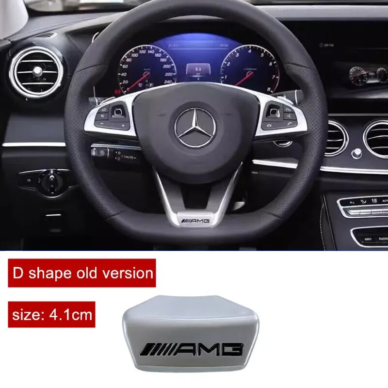 For AMG GLC C43 C350E Steering Wheel Emblem 3D Badge Squared Base Chrome Black