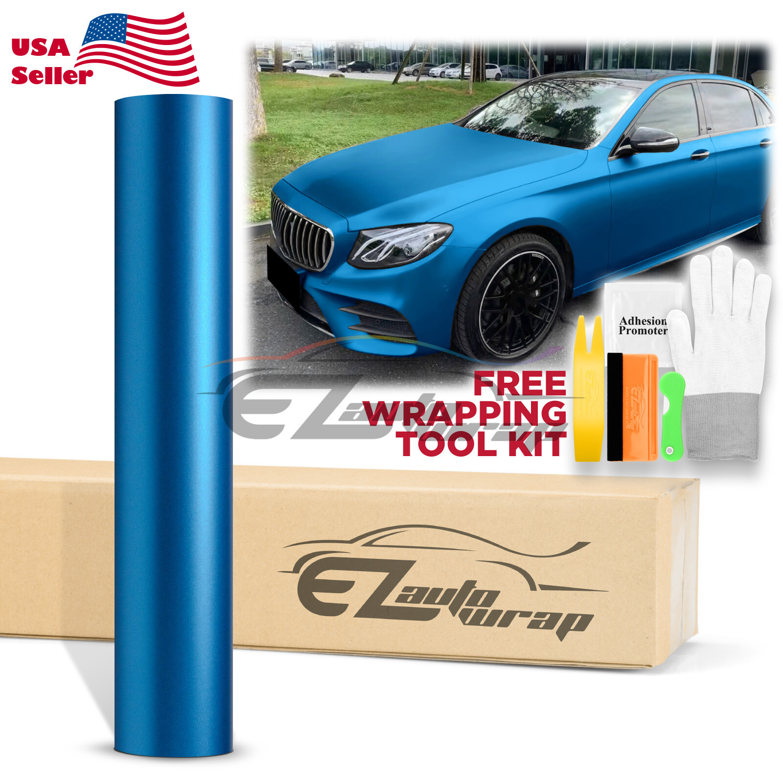【Satin Chrome】 Light Blue Matte Metallic Vinyl Wrap Sticker Air Release Sheet