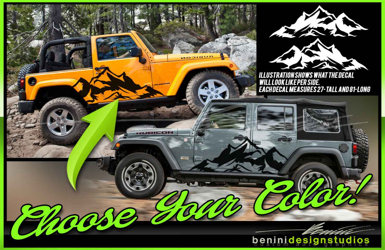 Mountain Range Decal – Fits 2/4-Door Unlimited 2007 2018 and up Jeep Wrangler