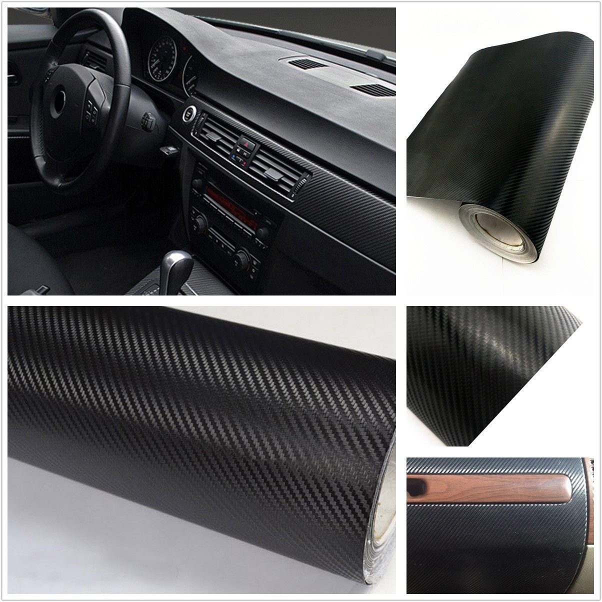 3D Waterproof Carbon Fiber Vinyl Car Wrap Sheet Roll Film Sticker Decal 120x30cm
