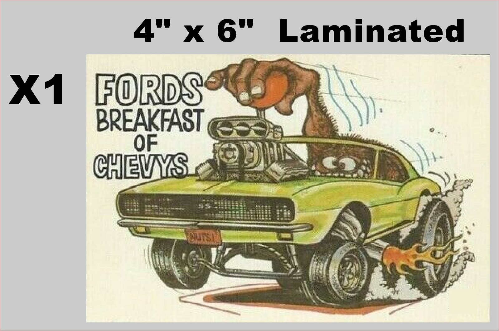Vintage 1970’s Fords, Breakfast for Chevy’s 4″ H x 6″ W  LAMINATED