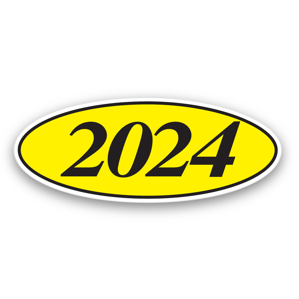 EZ-Line Car Dealer Oval Model Year 2 DOZEN Windshield Sticker BLACK YELLOW