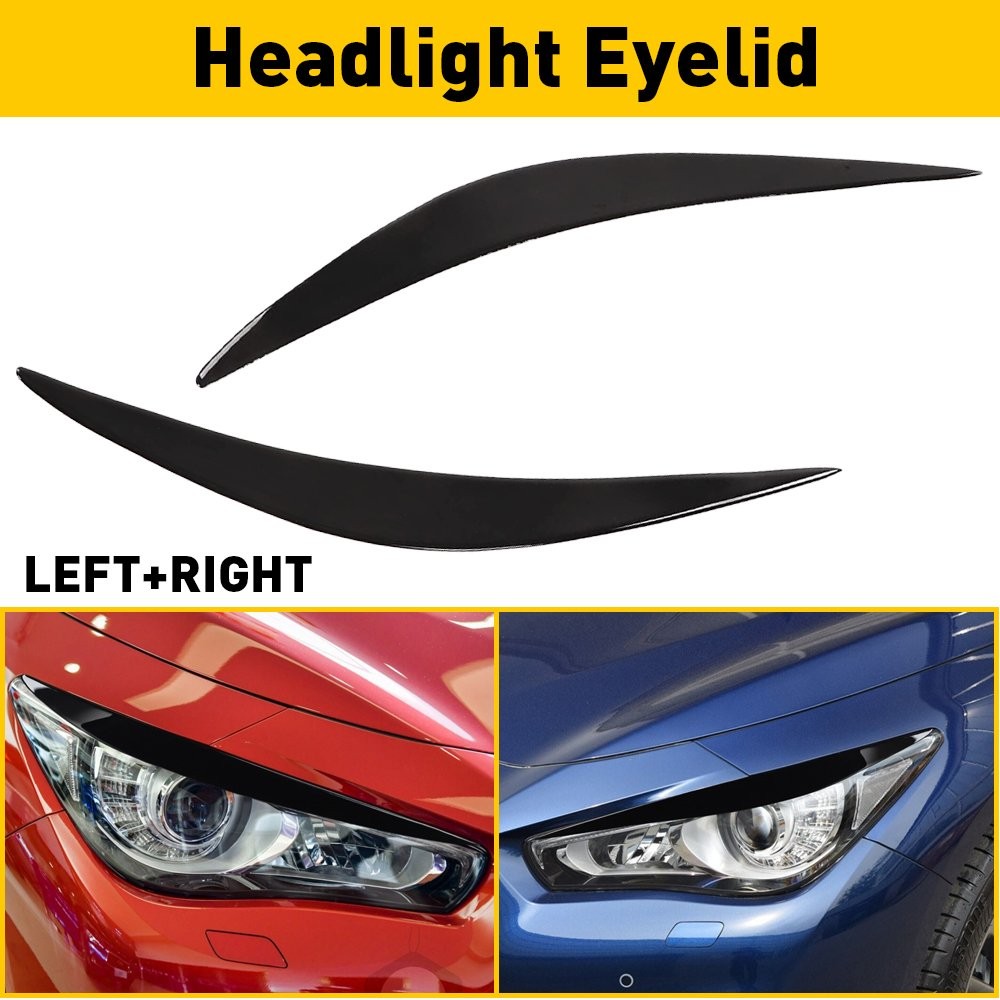 For Infiniti Q50 2014-23 Gloss Black Headlight Cover Eyelid Eyebrow Eye Lid 2-20