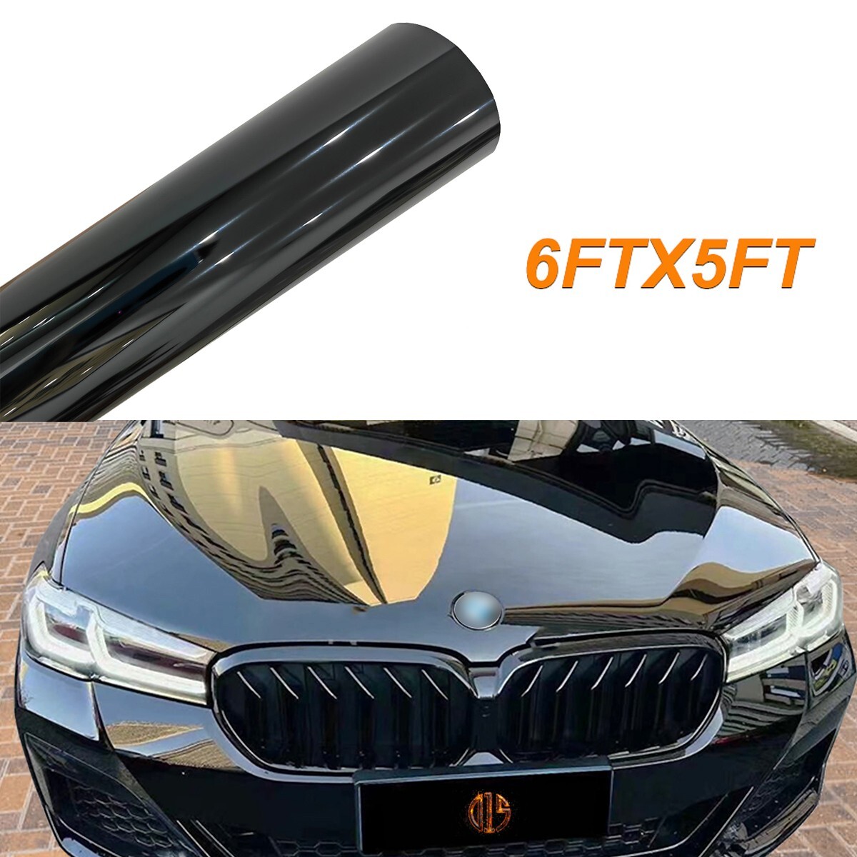 72″x60″ Ultra Gloss PET Liner Black Vinyl Wrap Air Release Bubble Free 6FT x 5FT