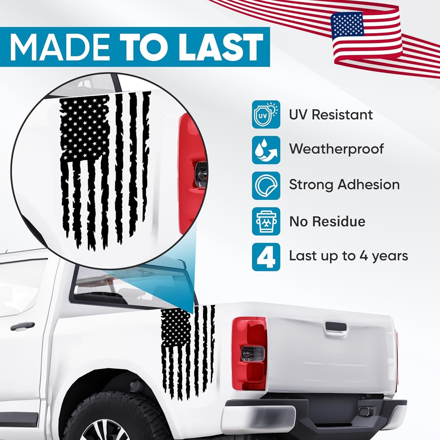Durable American Flag Vinyl Decal – 17×9 Inches, Weatherproof for Cars & Trucks