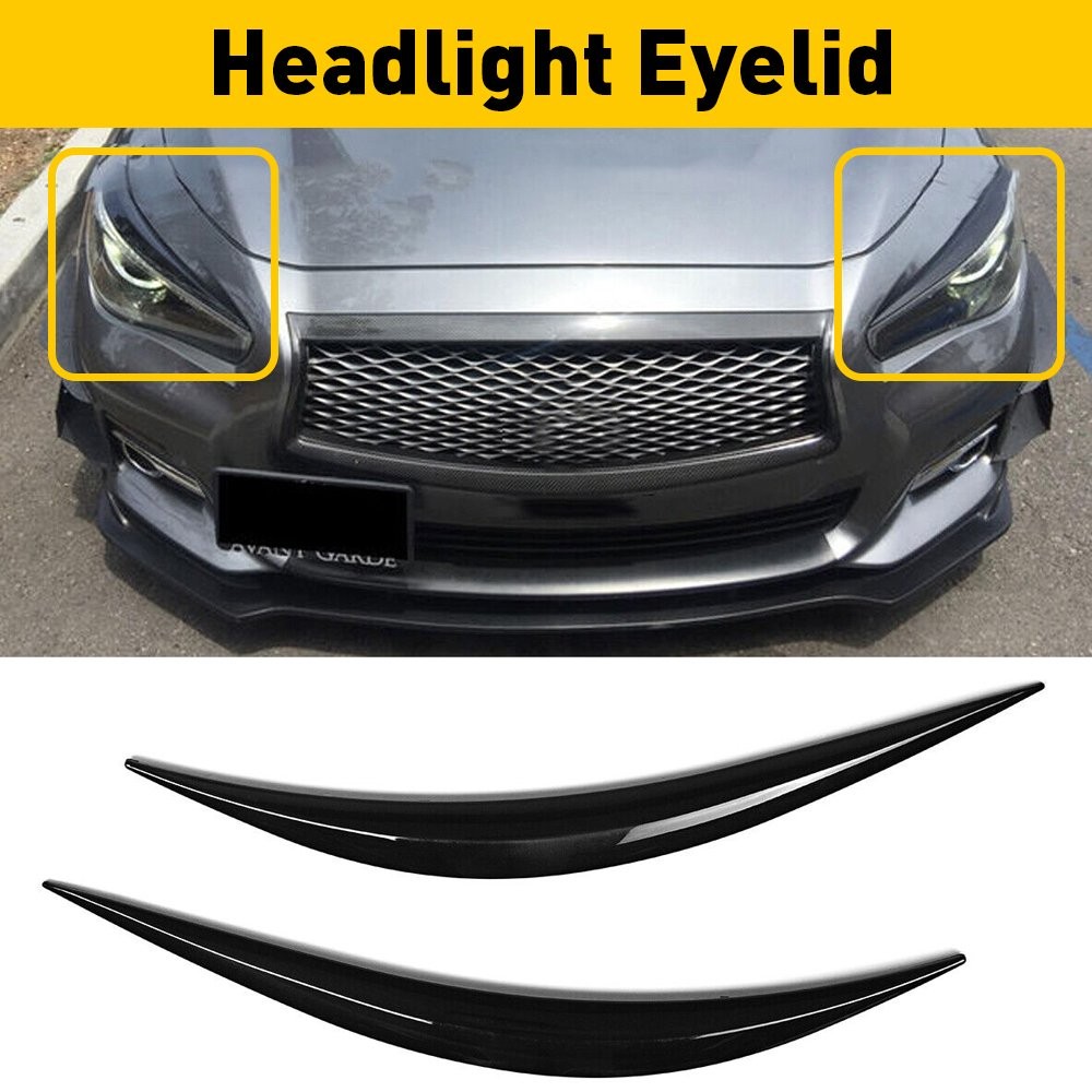 1/2set Headlight Eyelid Eye Eyebrows Lid Gloss Brow Black For Infiniti Q50 2014-