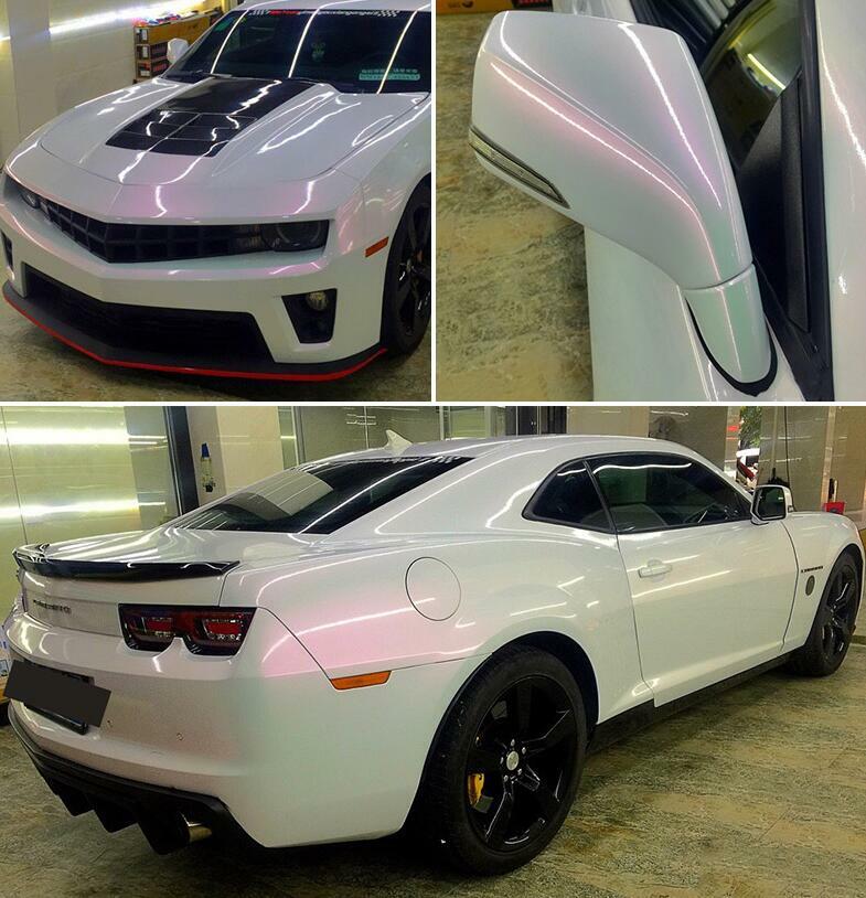 50FT x 5FT Glossy Pearl White Pink Chameleon Vinyl Whole Car Wrap Film Graphics