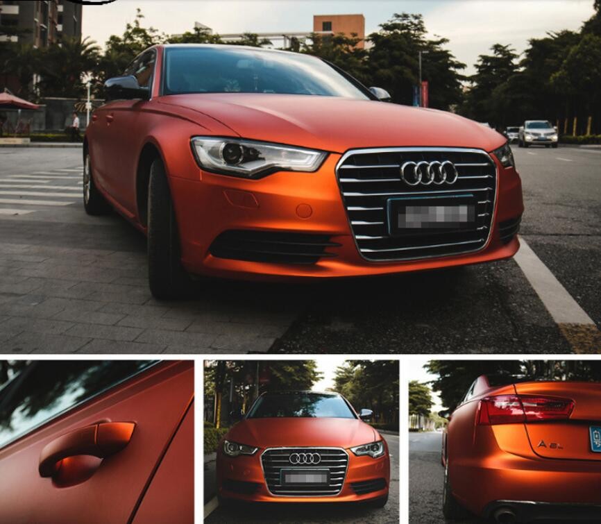 50FT x 5FT Metallic Matte Chrome Vinyl Whole Car Wrap Sticker Bubble Free Orange