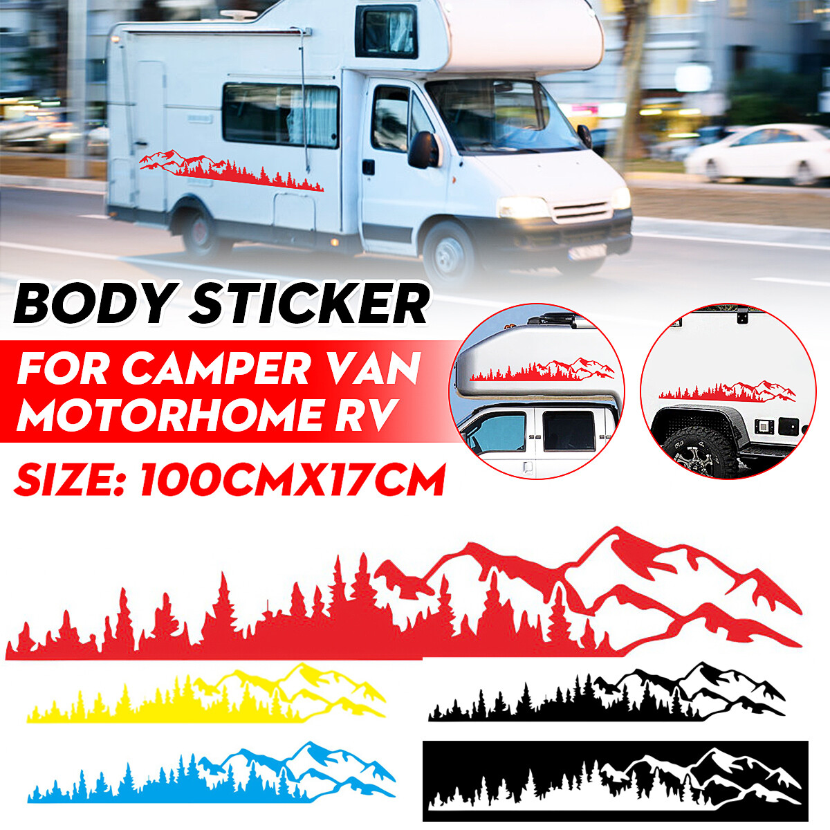 For Camper RV Trailer Truck Car Body Forest Mountain Graphic Stickers Decal