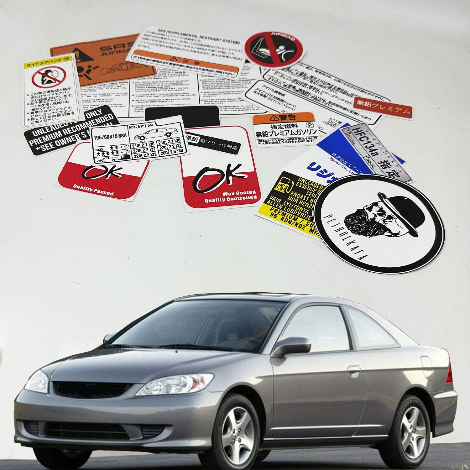 Honda Civic Ex Es7 2000-2005 Restoration Warning Caution Engine Stickers Labels