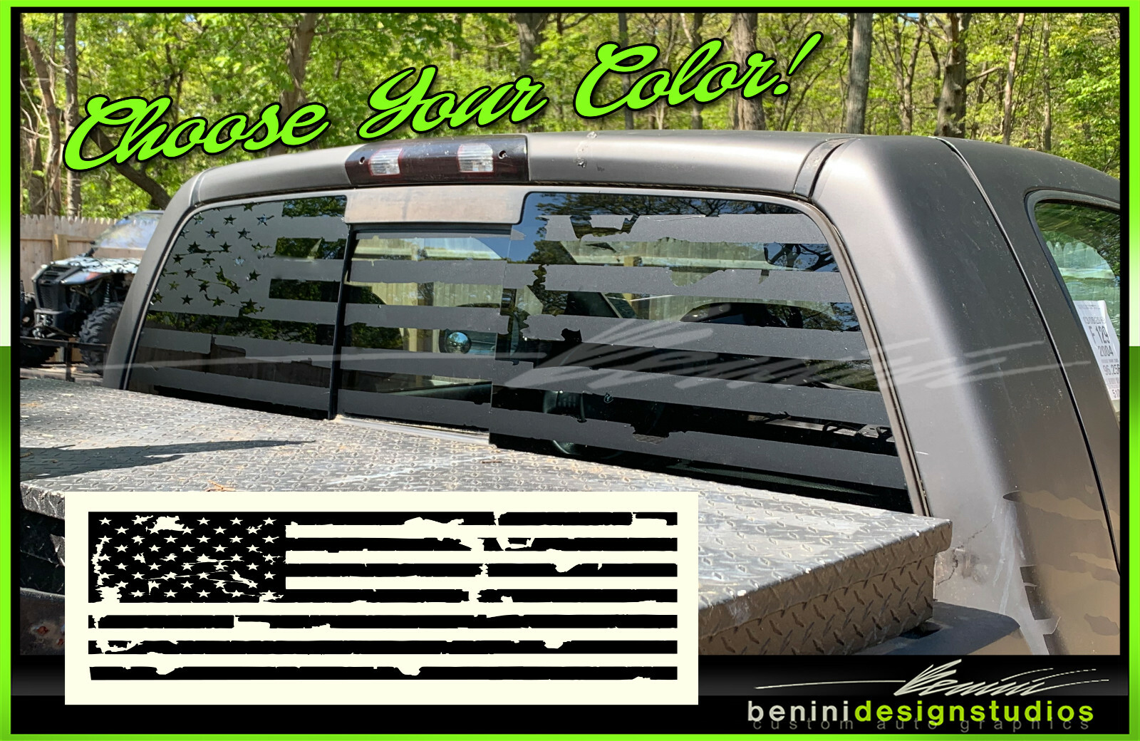 AMERICAN FLAG Pick-Up Truck Back Window Decal UNIVERSAL Fits any Truck 2