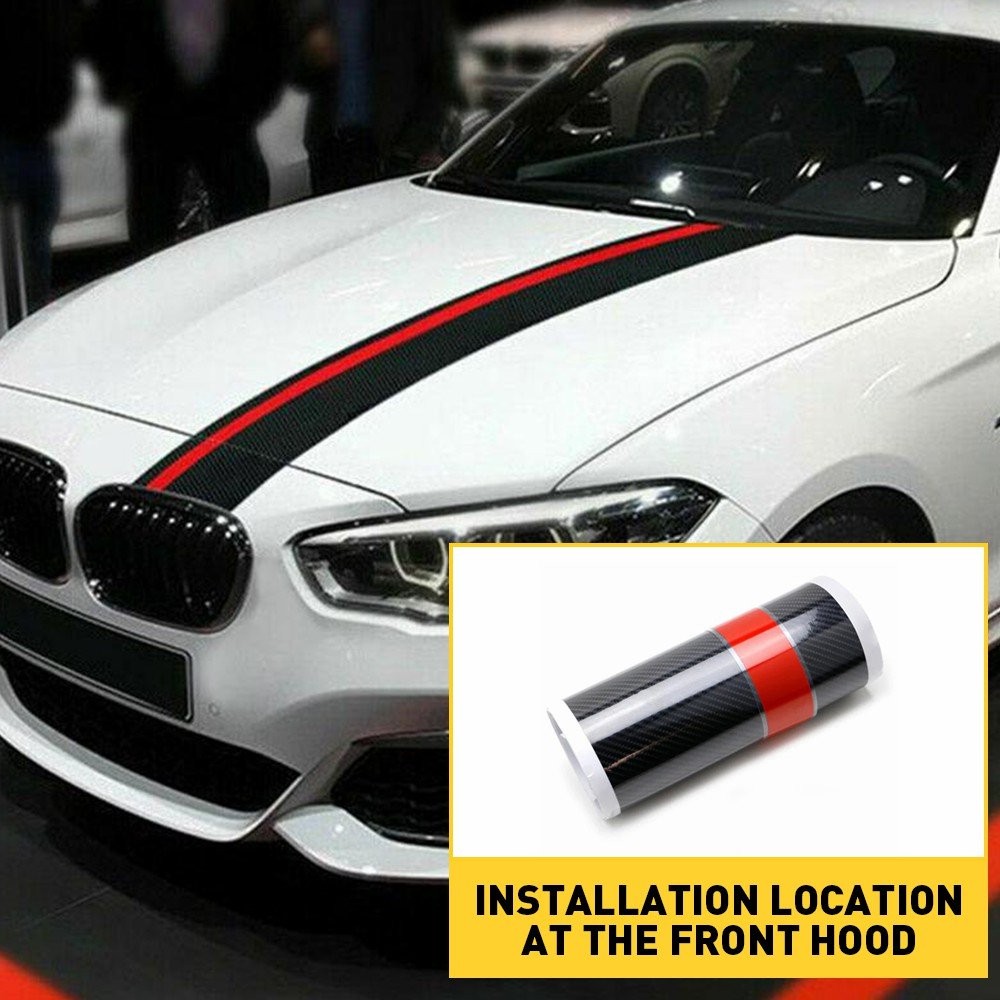 Universal Car Front Hood Rally Racing 5D Stripes Carbon Fiber Decal Wrap Sticker