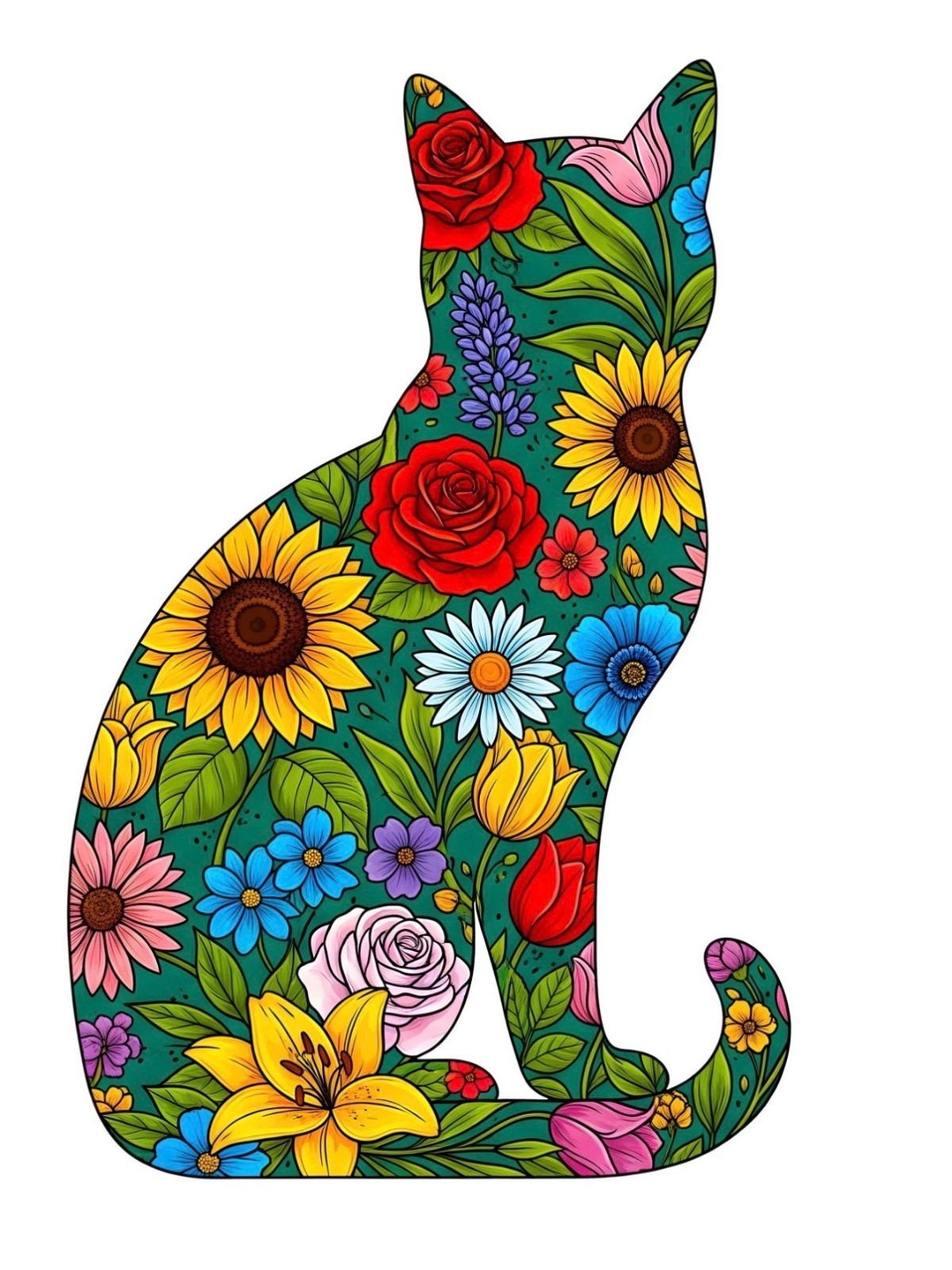 Floral Cat Silhouette Phone Sticker (2 Inch) Cool Waterproof Vinyl Decal