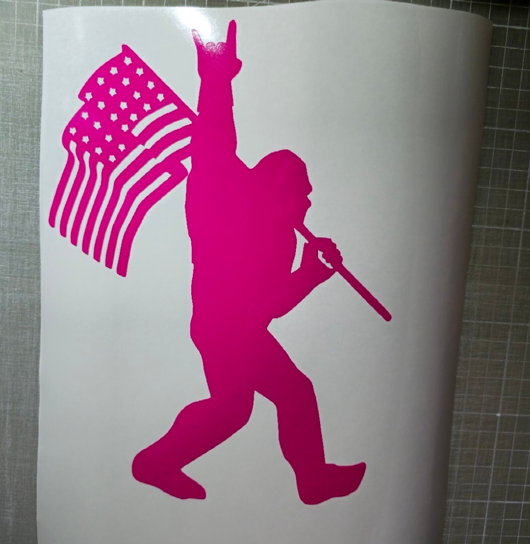 Sasquatch Bigfoot Rock On Flag Funny DieCut Vinyl Window Decal Sticker Car Truck