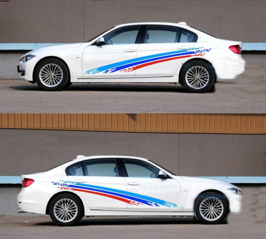 Graphics Tricolor Car Stickers For All Car Side Racing Stripe Decal Custom 2 PCS