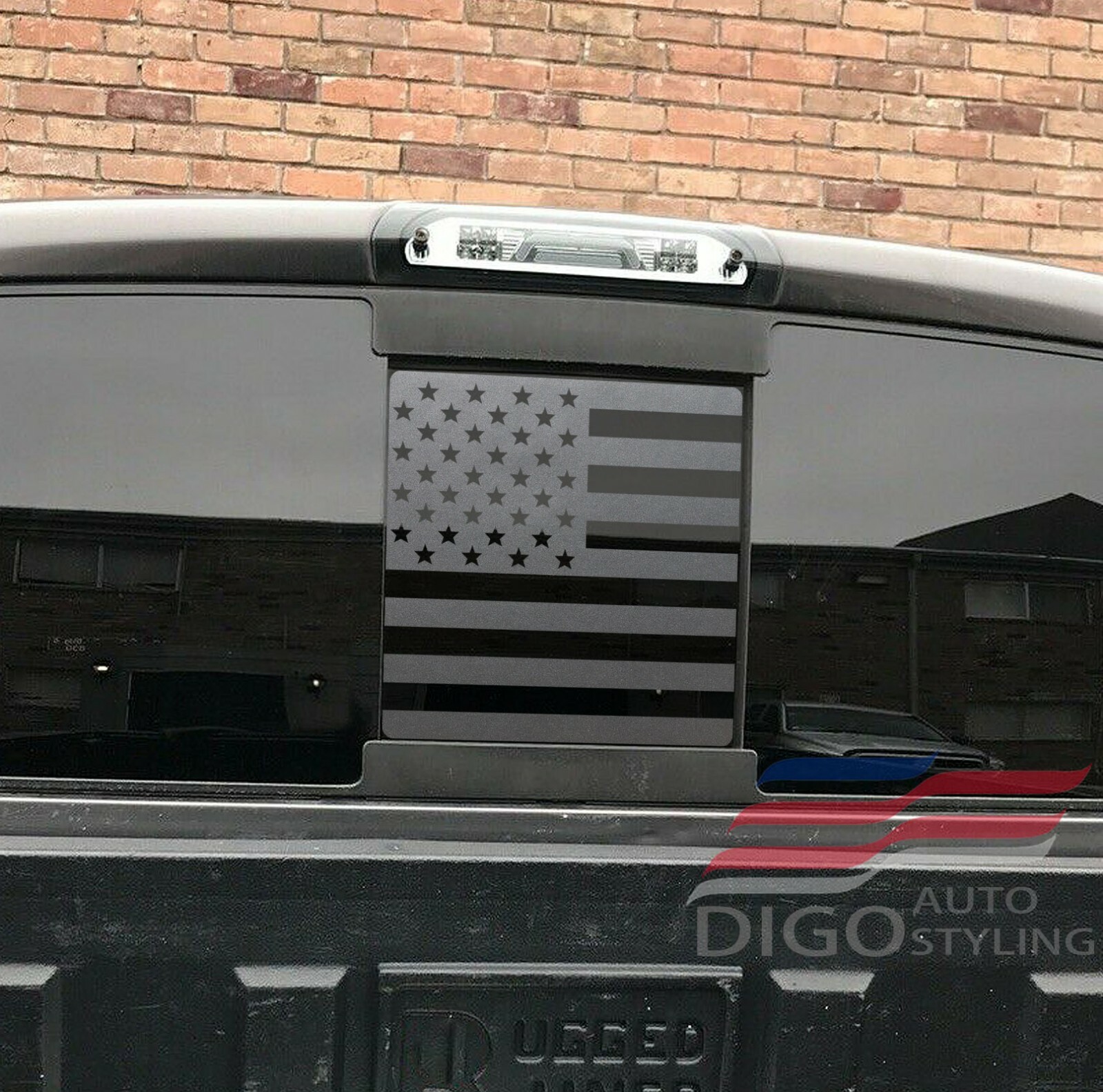 2002-2008 Dodge RAM Back Middle Window American Flag Decal Sticker Matt Black