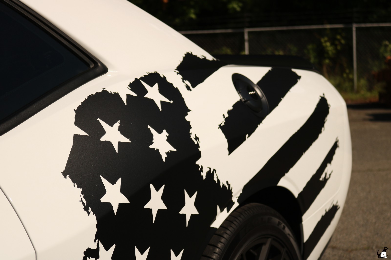 2008-2023 Challenger [TAF_DS] -Tattered American Flag- Driver Side-Matte Black