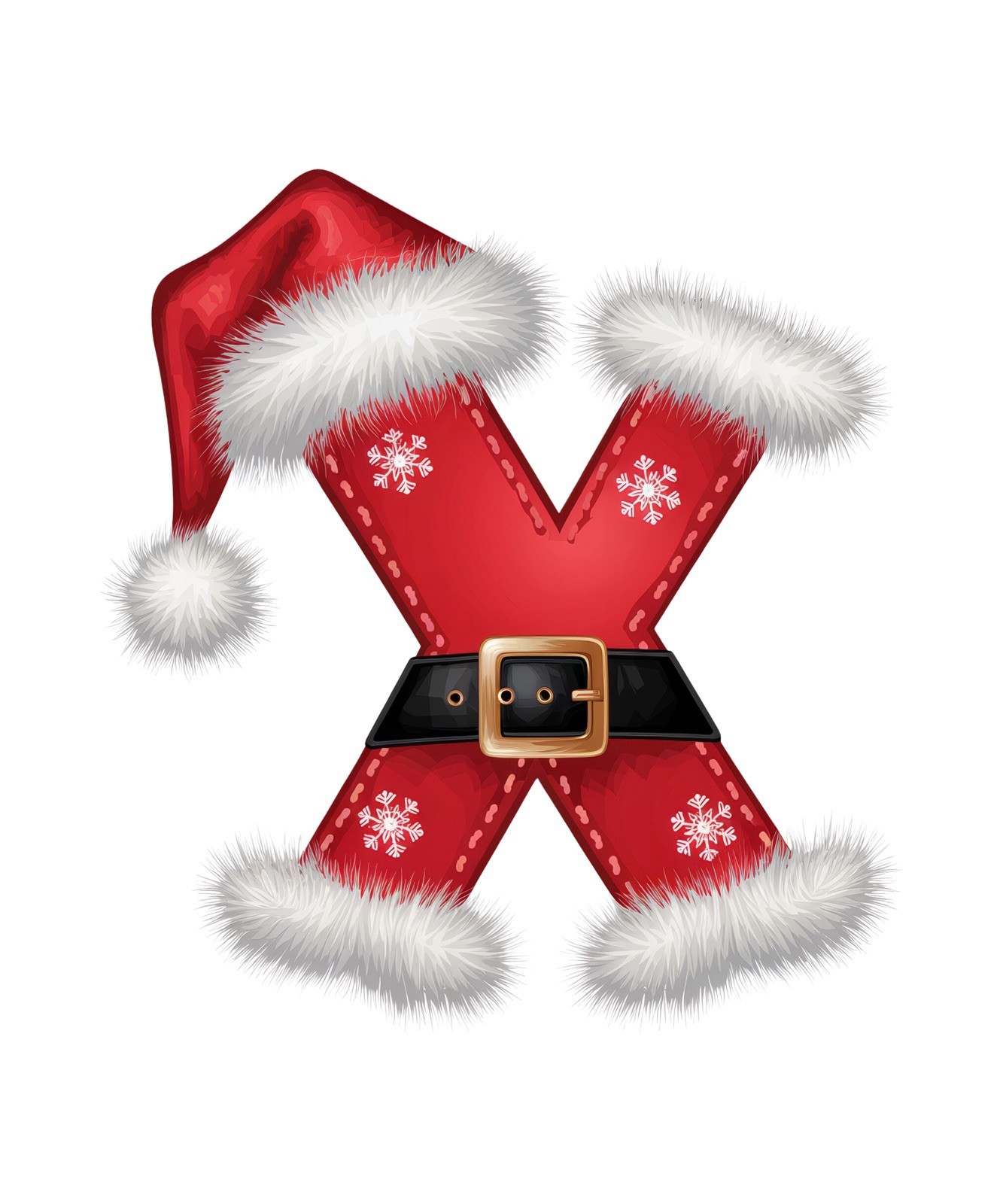 Letter X Sticker (2 Inch) Christmas Holiday Santa Hat Belt Snow Flake !