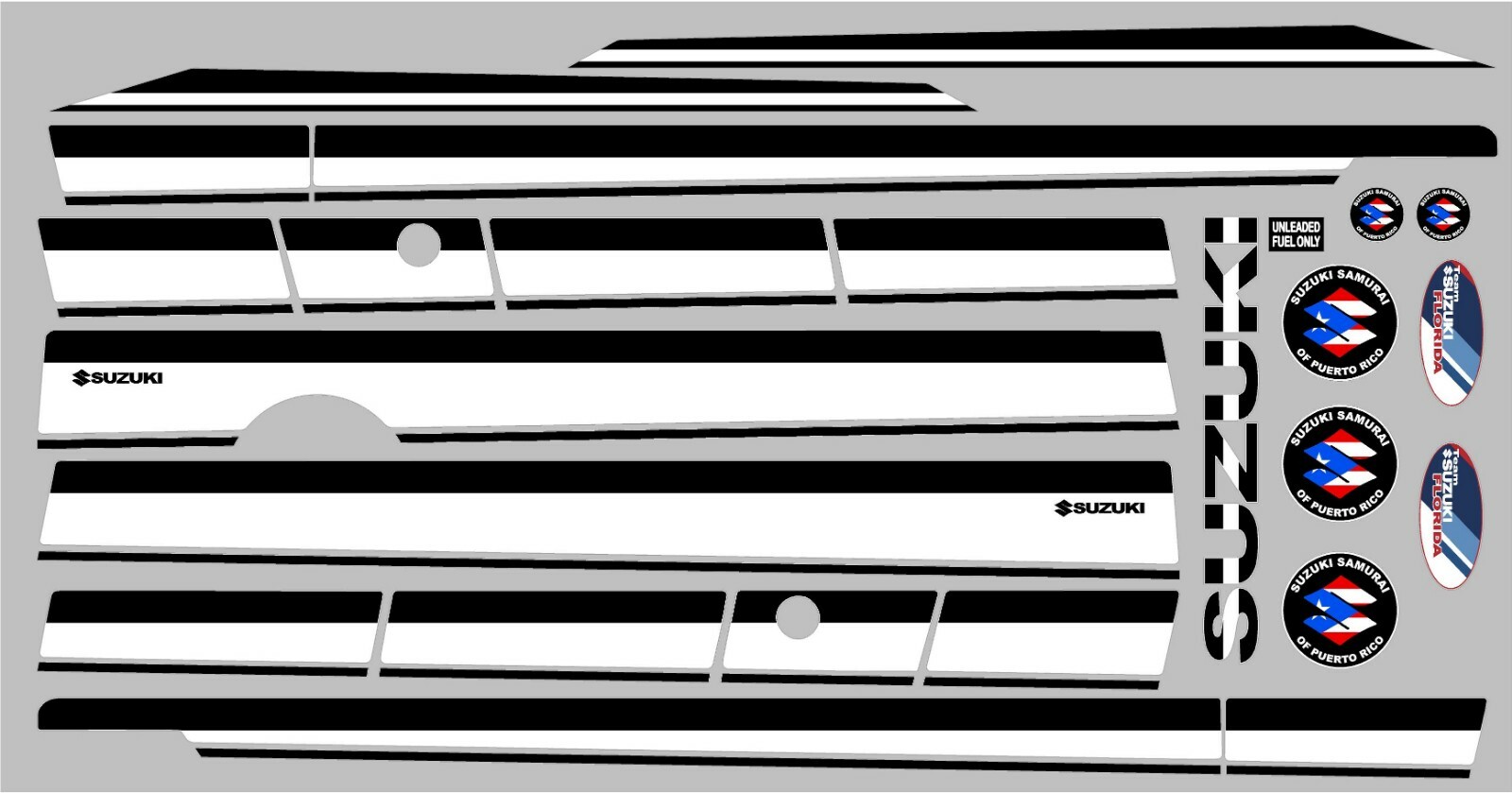 SUZUKI SAMURAI DECALS LINES STICKERS CALCOMANIAS GRAFICAS BLACK AND WHITE