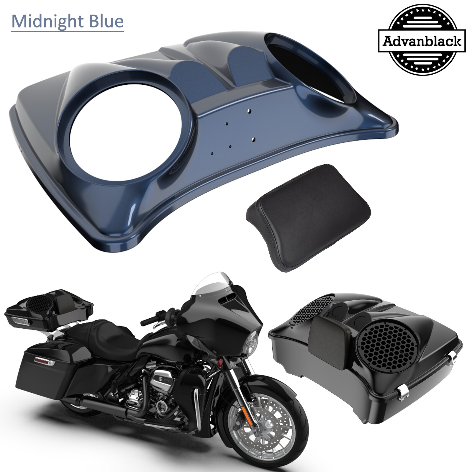 Midnight Blue 8” Speaker Lids Fits Advanblack/Harley Chopped Tour Pak Pack