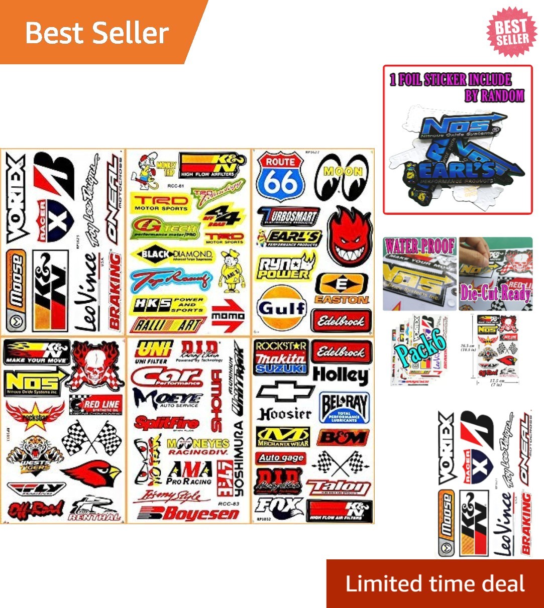 6 Multicolor Motorsport Vinyl Decals – Waterproof Car & Motorcycle Stickers