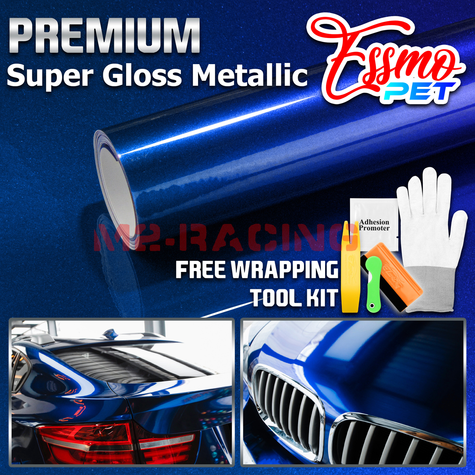 ESSMO PET Super Gloss Metallic Blueberry Car Vehicle Vinyl Wrap Decal Like Paint