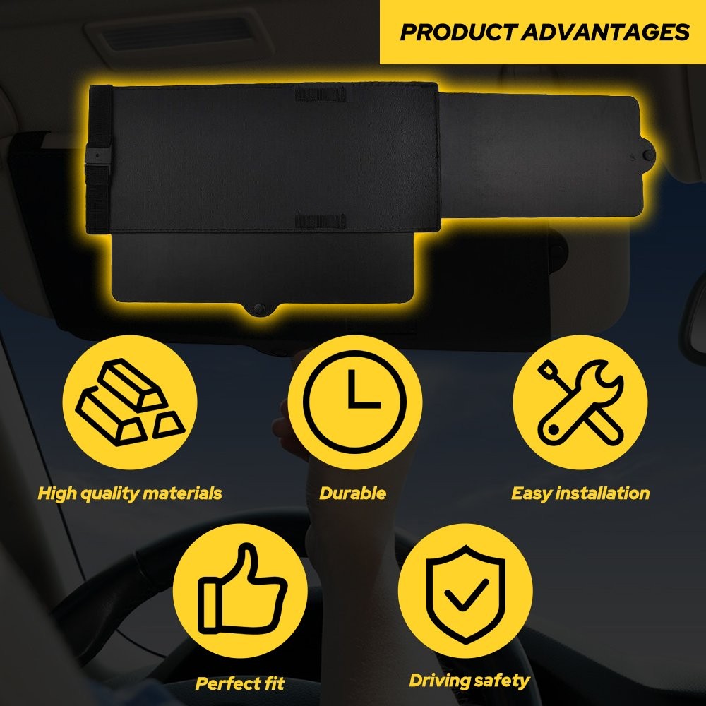 1/2pc Car Sun Visor Extension Shield Front Side Shade Anti-Glare Sunshade Black