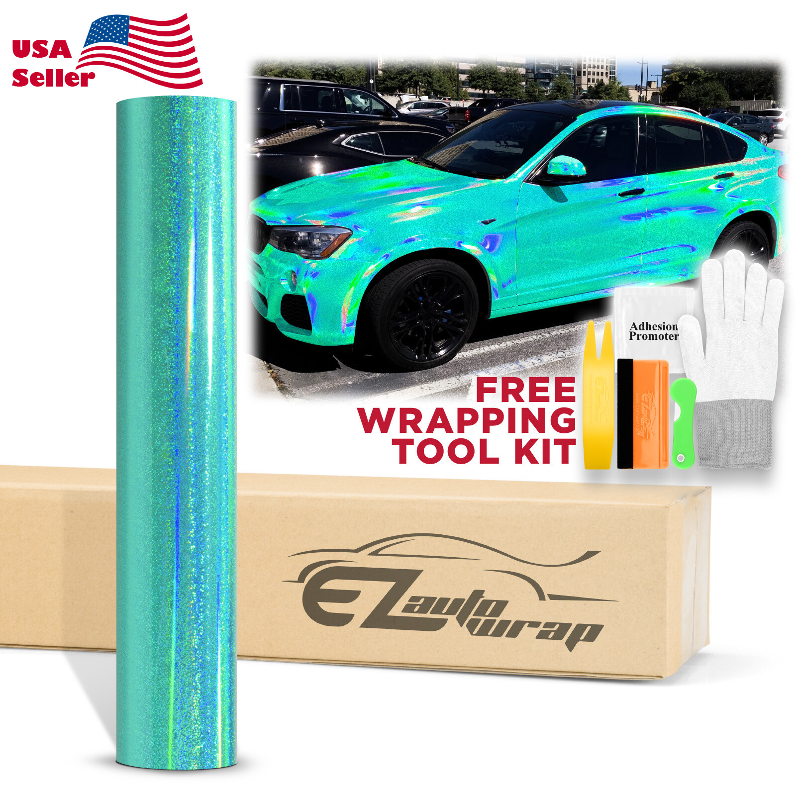 Holographic Glitter Teal Rainbow Chrome Car Vinyl Wrap Sticker Decal Sheet