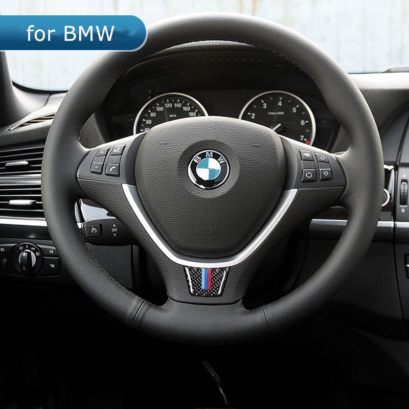 For BMW X5 X6 E70 E71 Car Steering Wheel Cover Carbon Fibre M Emblem Stickers