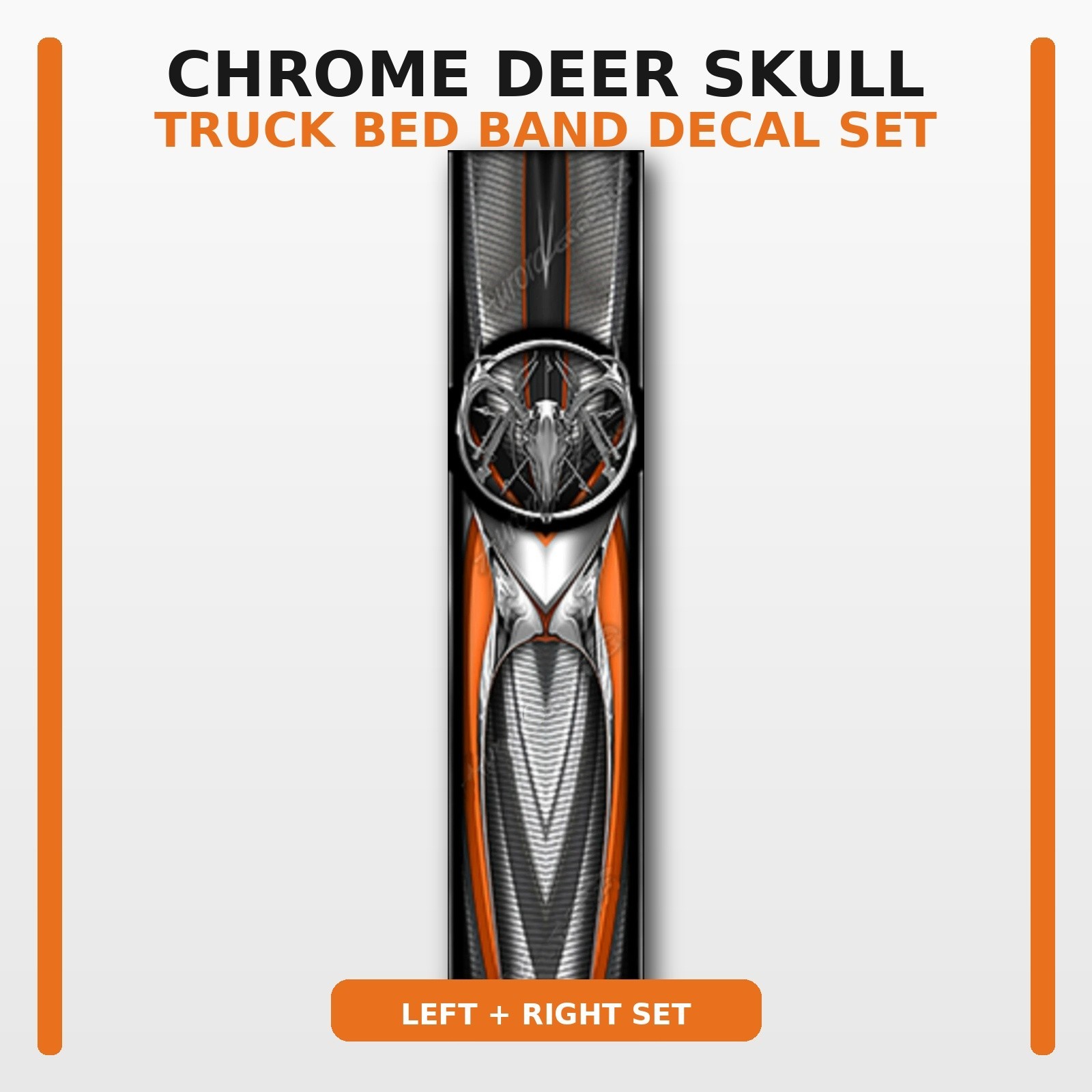 Chrome Deer Skull Truck Bed Side Decal Set Left Right Vinyl Graphic Sticker