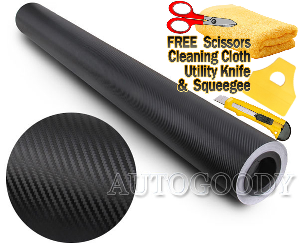 72″ x 60″ Black Carbon Fiber Vinyl Wrap 3D Bubble Free Air Release 6ft x 5ft
