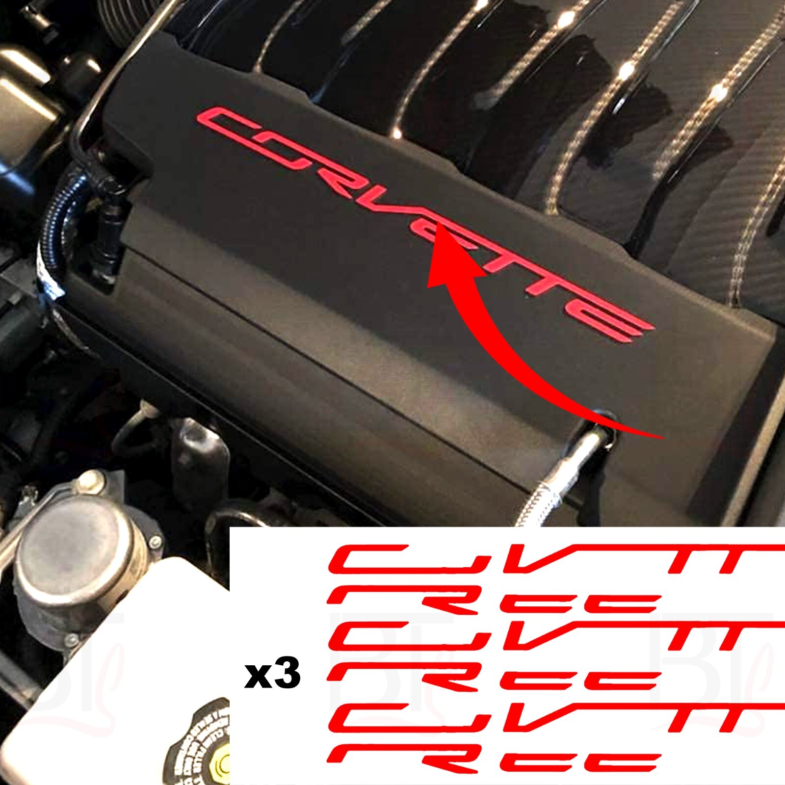 Fits 2014-2019 Chevy Corvette RED C7 Letters Engine Cover Decals 2015 2016 2018