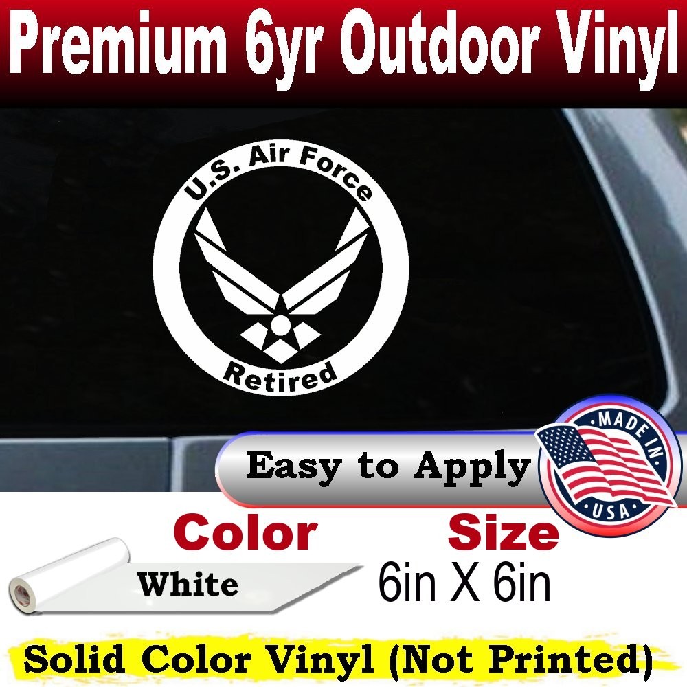 US Air Force Retired Circle Car or Truck Window Laptop Decal Sticker White 6X6