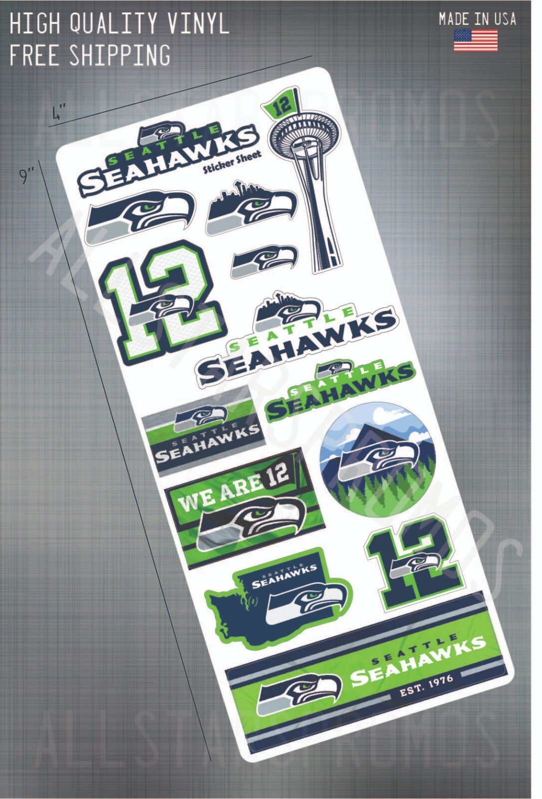Seattle Seahawks NFL Football Decal Sticker Sheet 14x